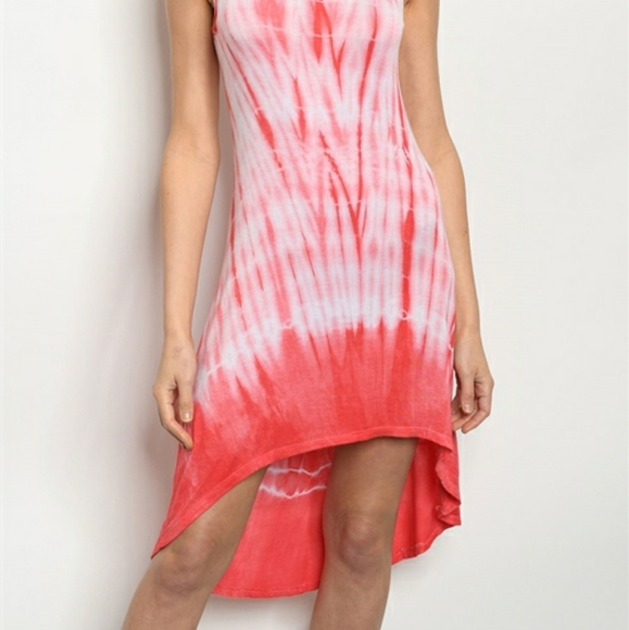 FIANCEE CORAL TANK TOP HIGH LOW TIE DYE DRESS - Picture 2 of 4